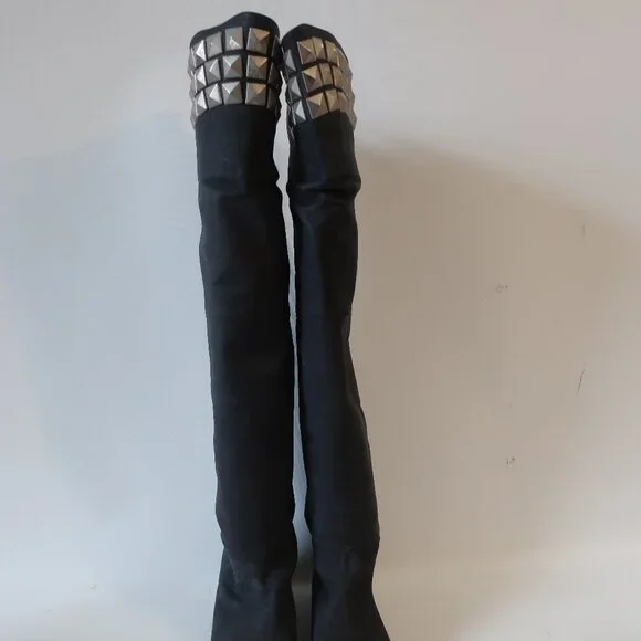 Womens Candela NYC Black Suede Studded Accents Over-the Knee Boots 8 - Picture 4 of 16